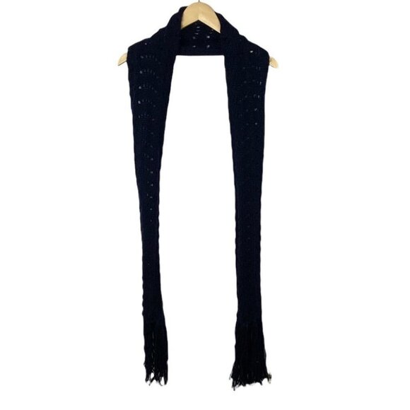 Roberto Collina Virgin Wool Superkid‎ Mohair Rectangular Scarf Fringe Navy Blue - Picture 6 of 11